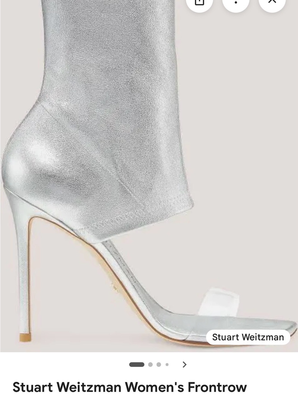 Stuart Weitzman Silver Metallic Stiletto Sock Sandal with Clear Toe Strap